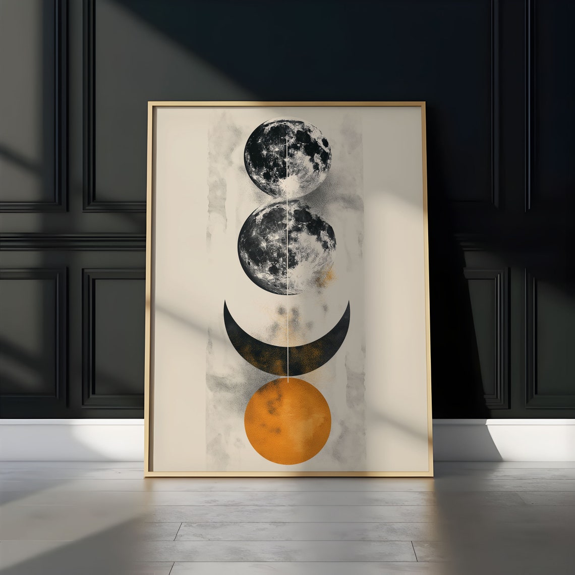 Two Full Moons Crescent Arch Orange Orb Minimalist Art Poster - Image 2