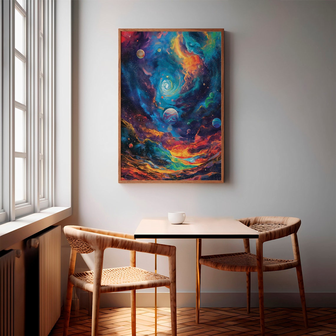 Rainbow Galaxy Whirlpool Planets Nebula Impasto Cosmic Art Poster - Image 2