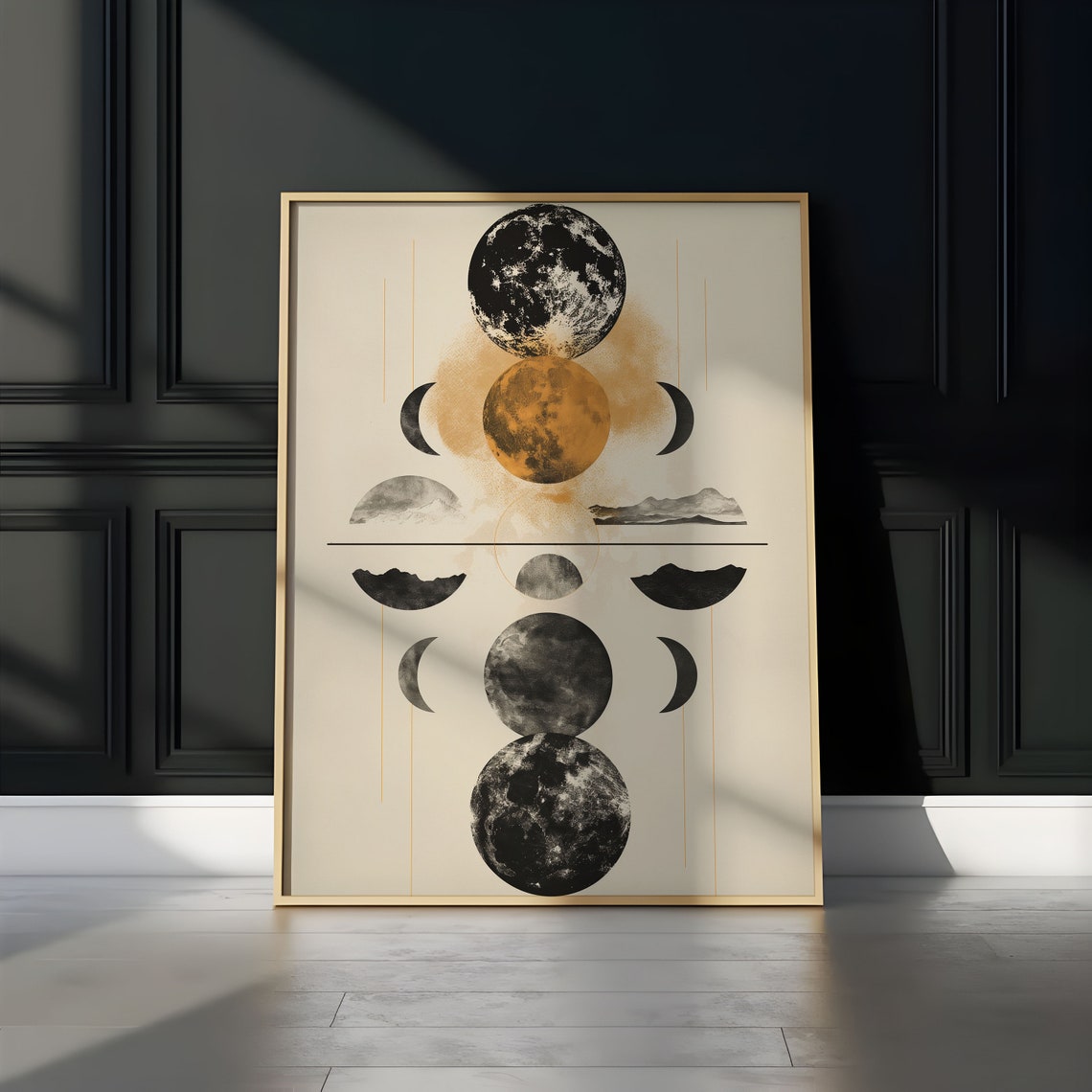 Lunar Phase Chart Black Gold Moon Mountain Abstract Wall Art - Image 3