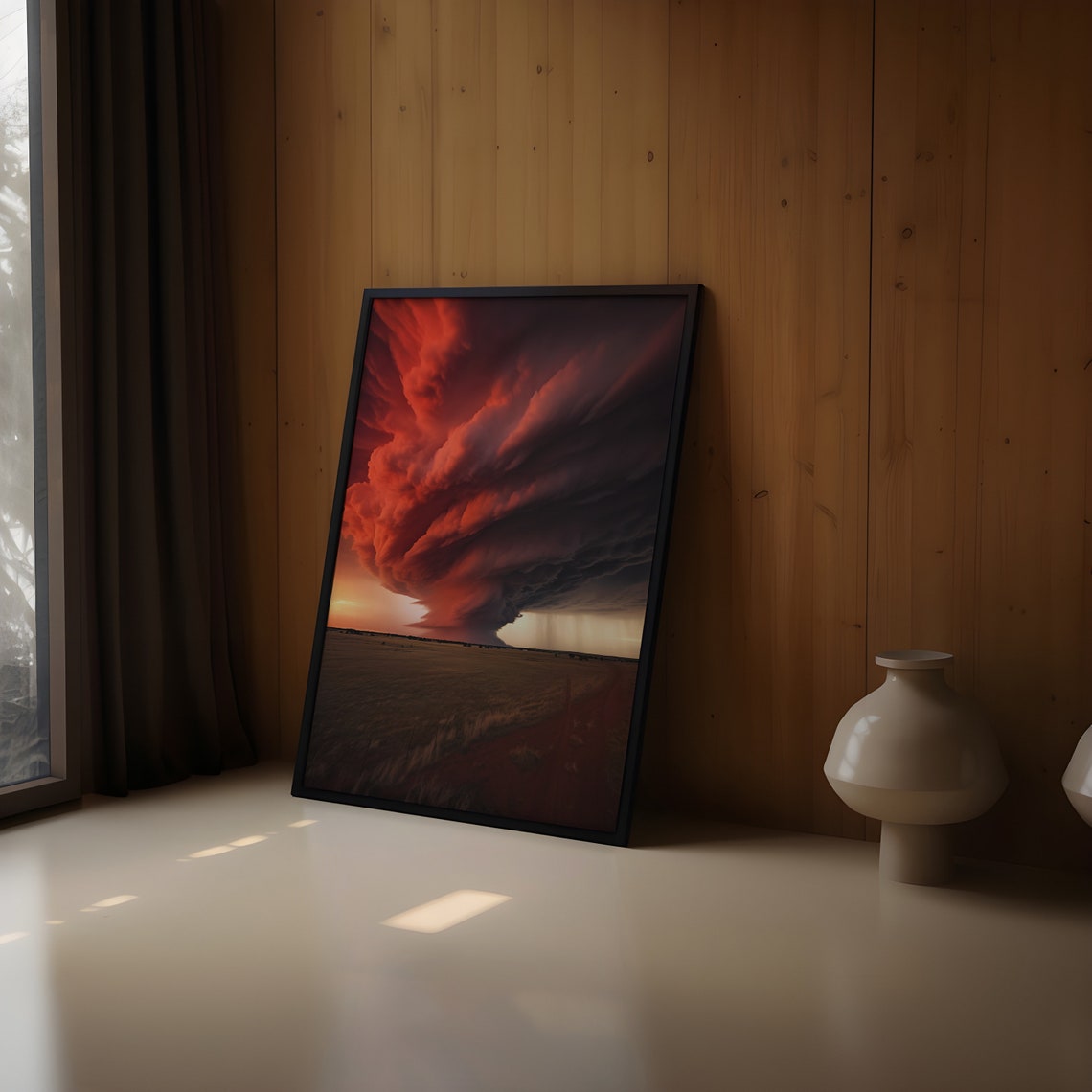 Massive Red Shelf Cloud Storm Over Open Plains at Sunset Poster - Image 2