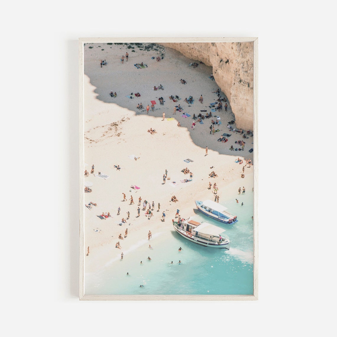 Italy Secluded Beach Cove Aerial White Sand Boats Cliffs View Poster