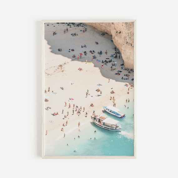 Italy Secluded Beach Cove Aerial White Sand Boats Cliffs View Poster