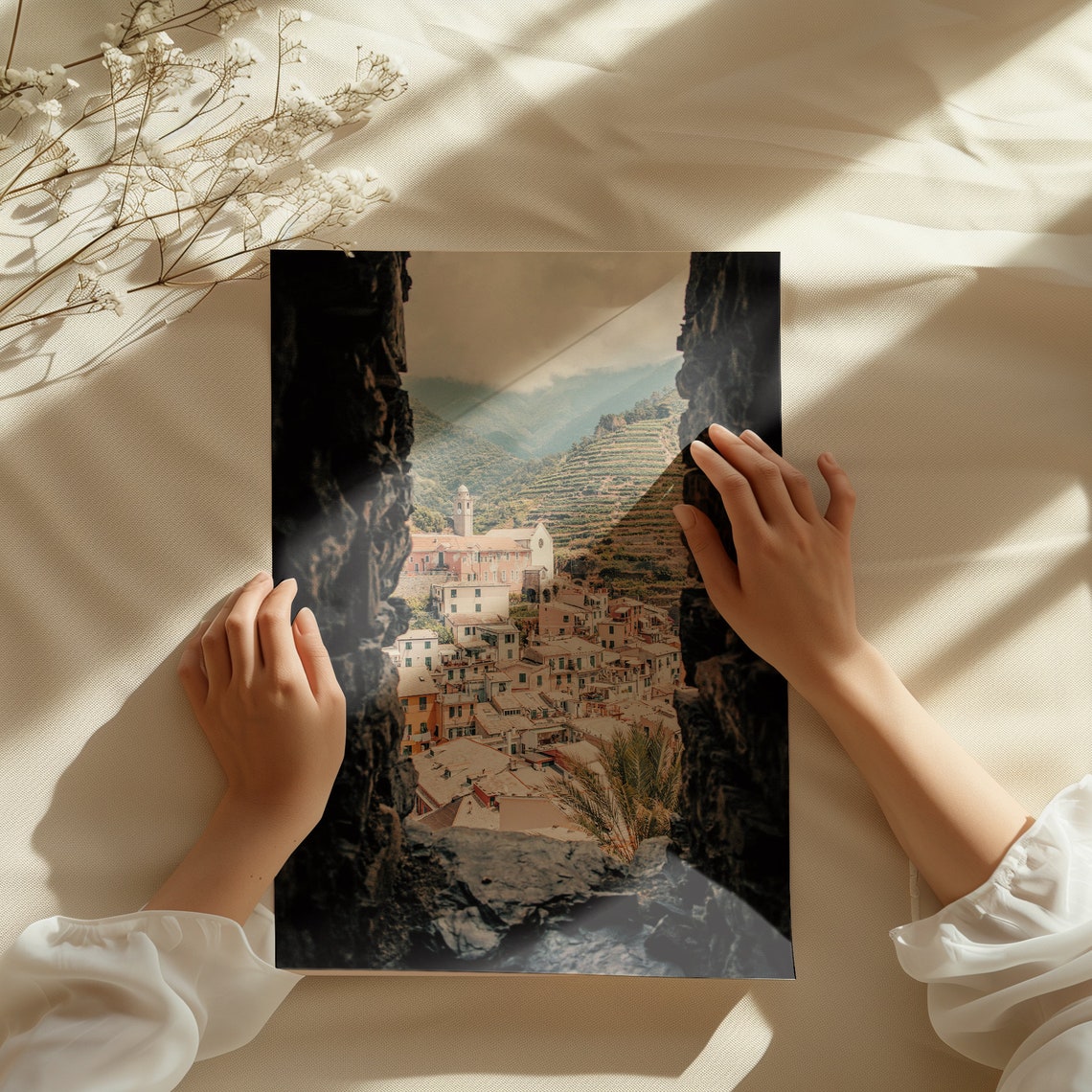 Cinque Terre Italy Seaside Village View Through Rocky Crevice Poster - Image 3