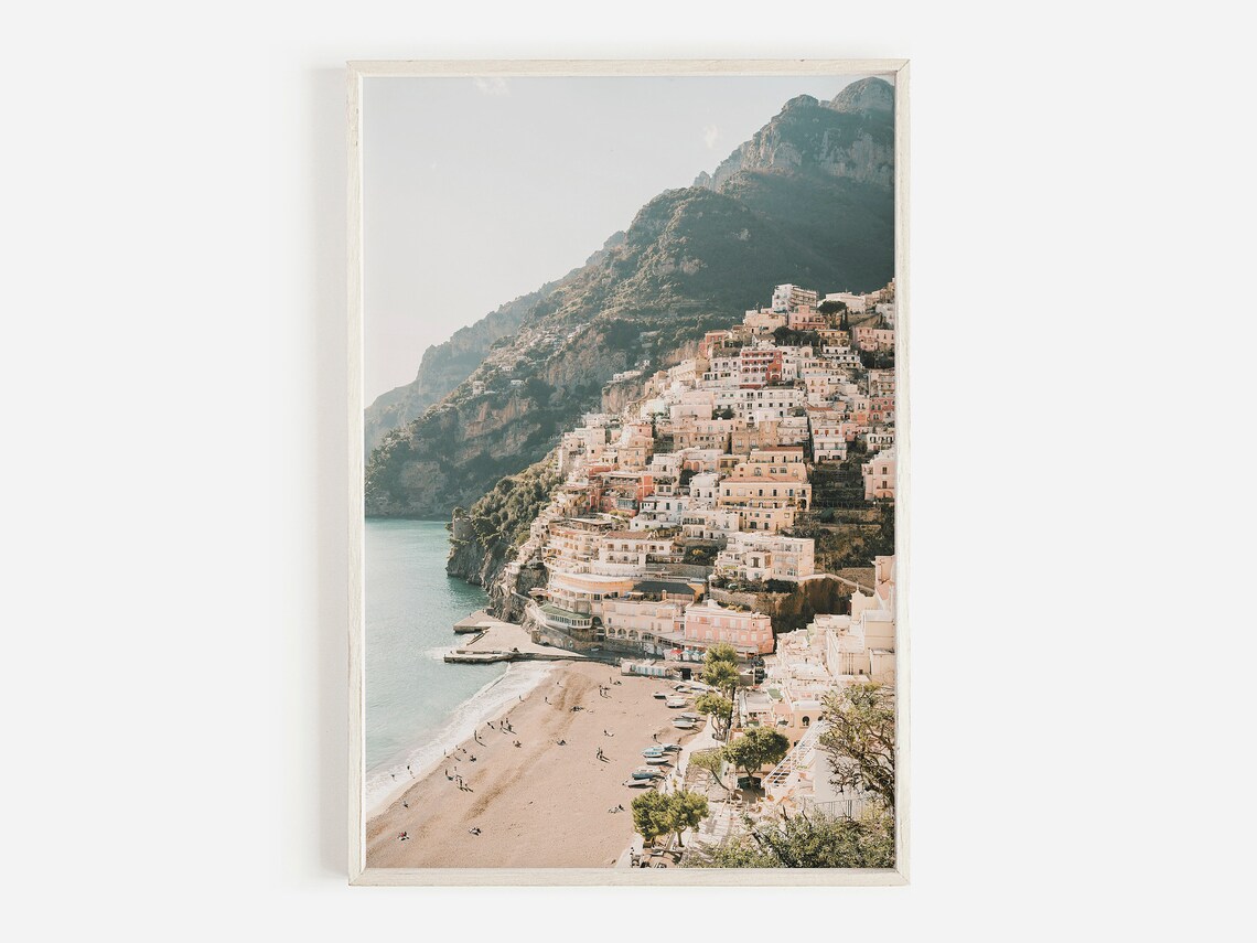 Positano Italy Travel Poster, Amalfi Coast Landscape