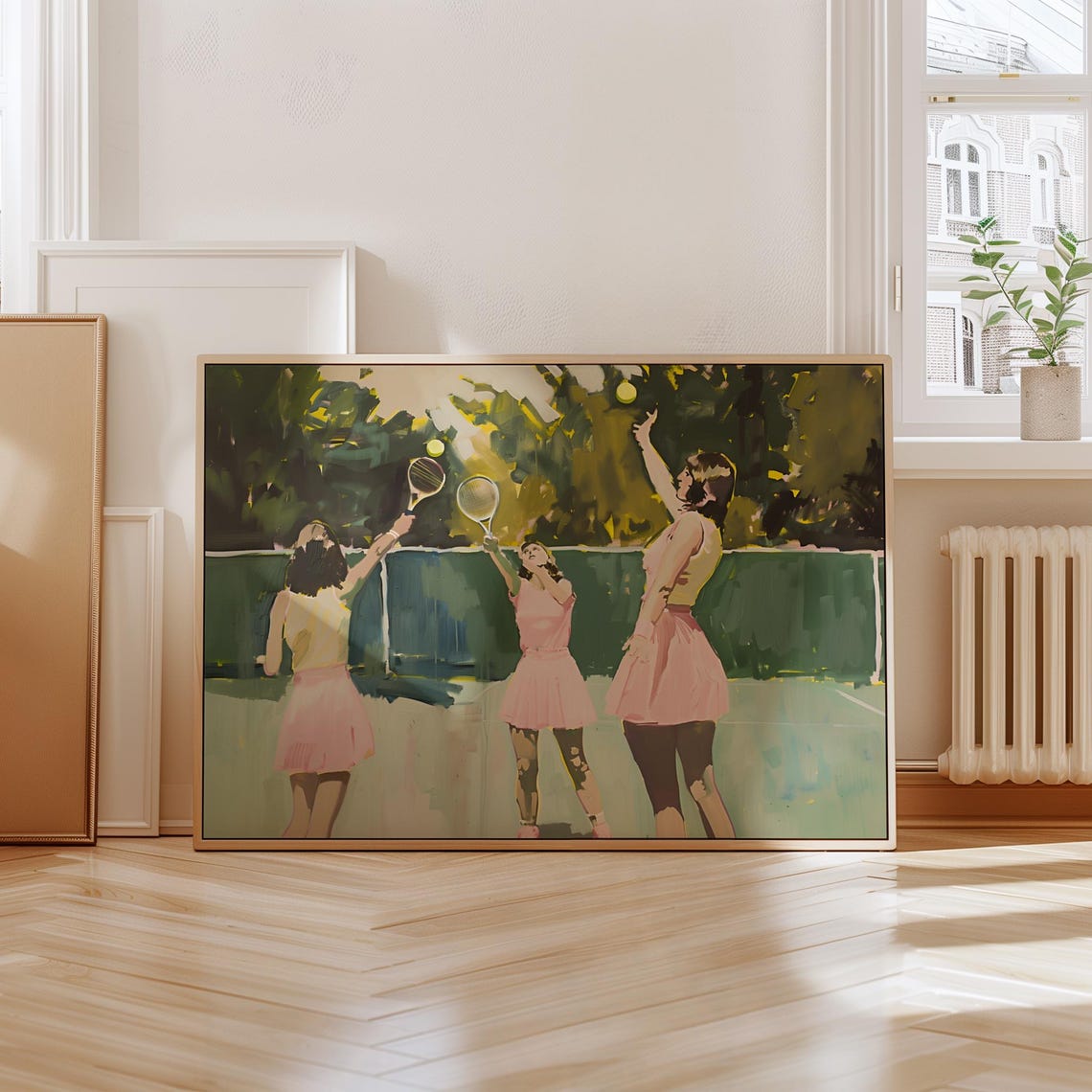 Three Girls Playing Tennis Print Vintage Tennis Illustration Tennis Girls Poster Retro Home Decor Mid Century Tennis Wall Art - Image 4
