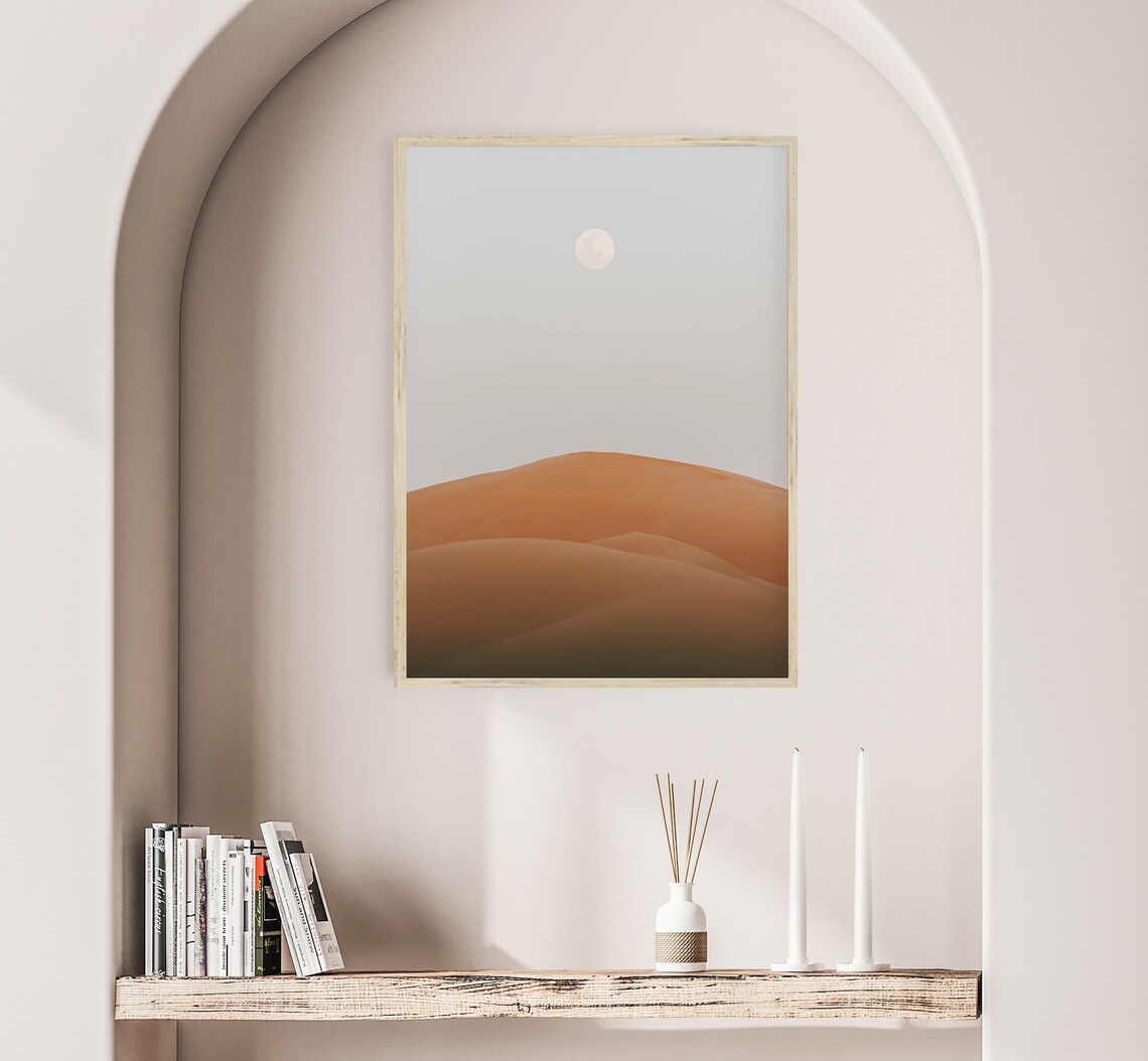Desert Dunes Full Moon Minimal Warm Sand Landscape Travel Poster - Image 2