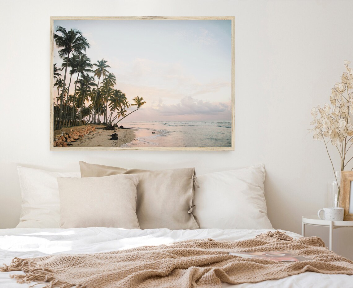 Pastel Ocean Sunset Palm Tree Print, Coastal Decor - Image 3