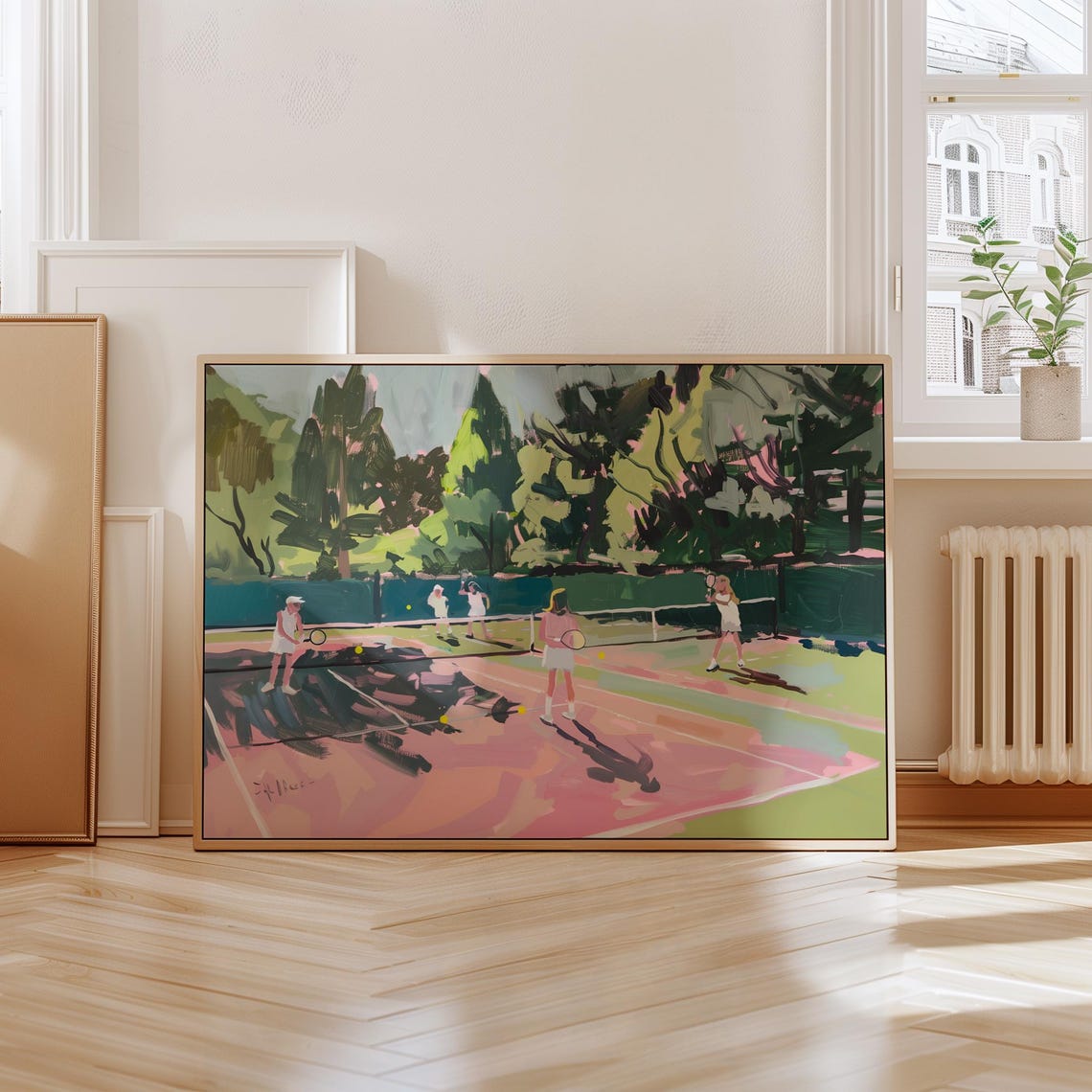 Vintage Tennis Lessons Wall Art Tennis Girls Art Print Preppy Country Club Painting Mid Century Decor Pink Tennis Court Wall Art - Image 4