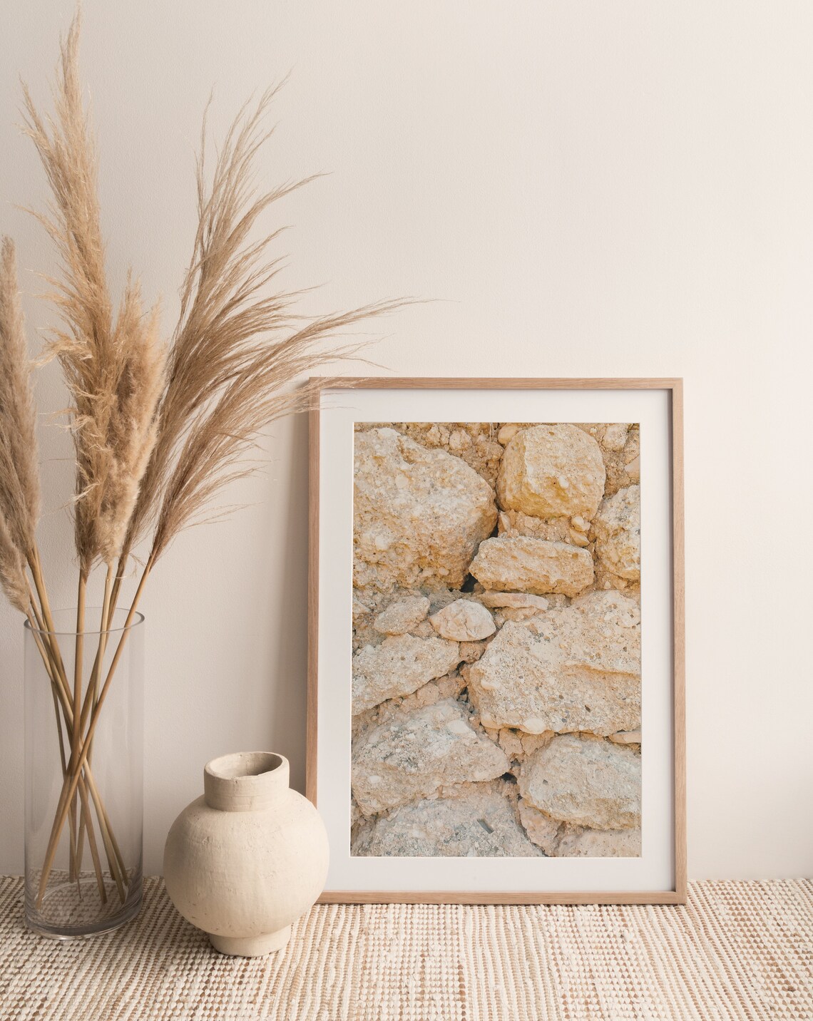 Stone Wall Beige Neutral Texture Art Print - Image 2