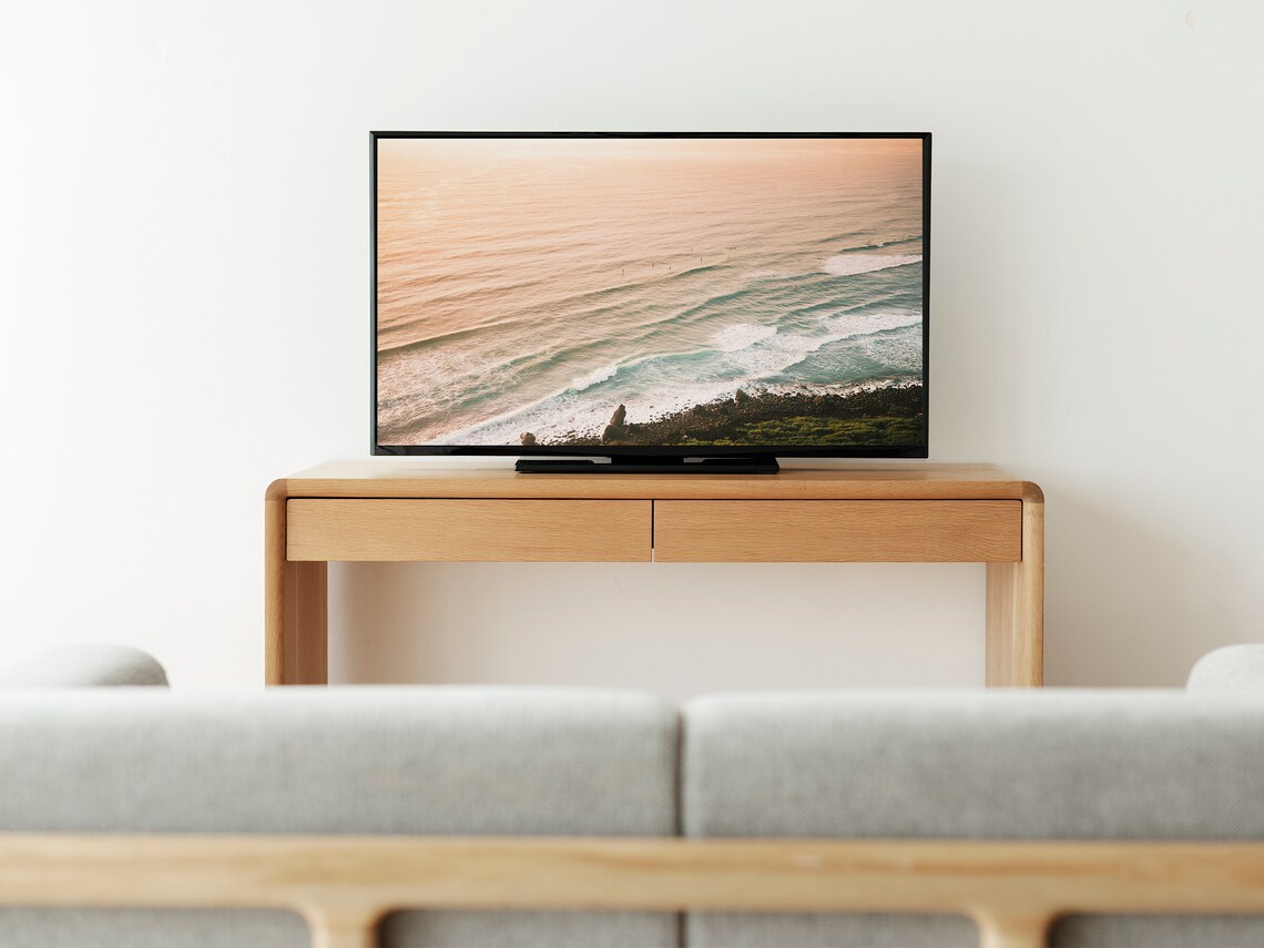 Aerial Beach Sunset, Pastel Ocean Landscape Art - Image 3