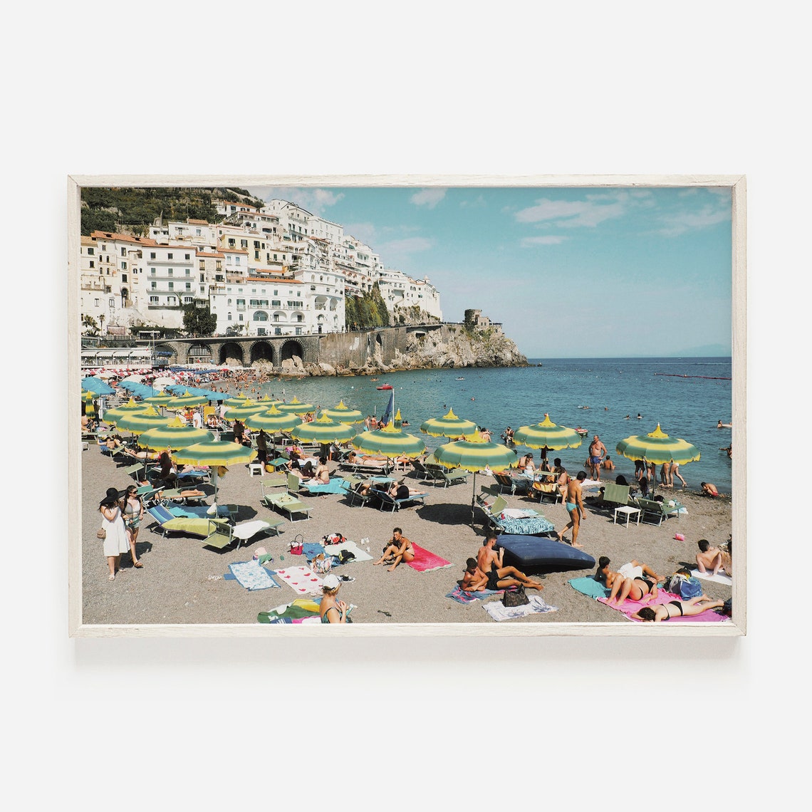 Positano Arienzo Beach Colorful Umbrellas Cliffside Town View Poster
