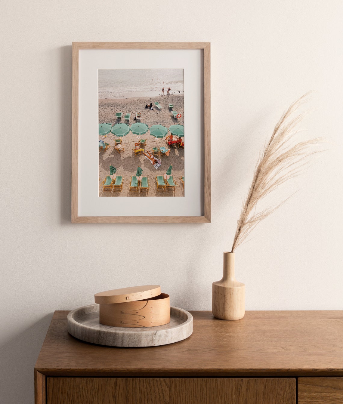 Aerial Beach Umbrellas Green Parasols Coast Crowd Travel Poster - Image 2
