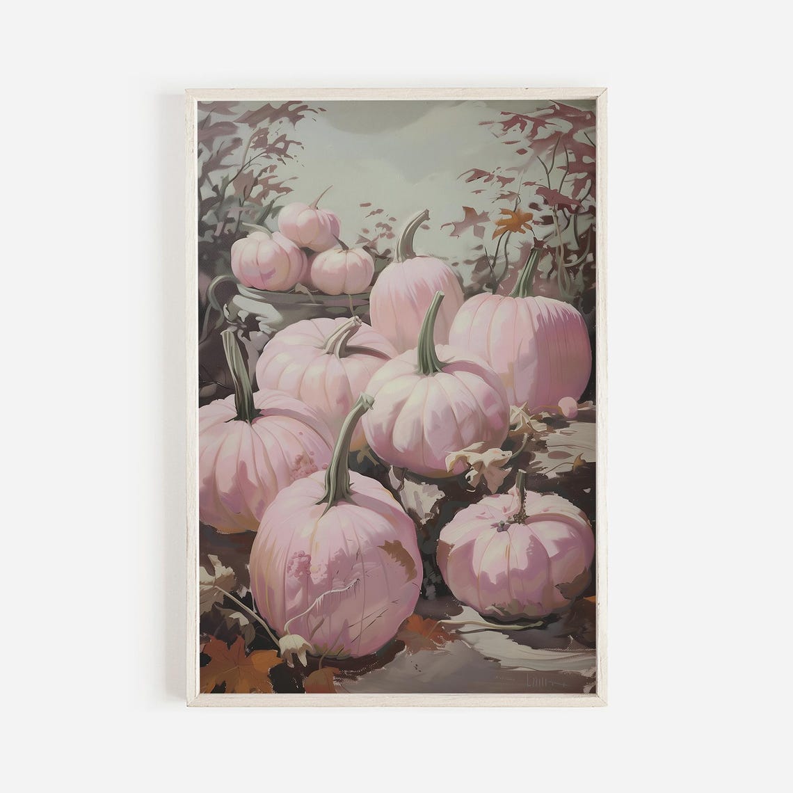 Pastel Pink Pumpkin Patch Autumn Painting Girly Fall Harvest Art Print