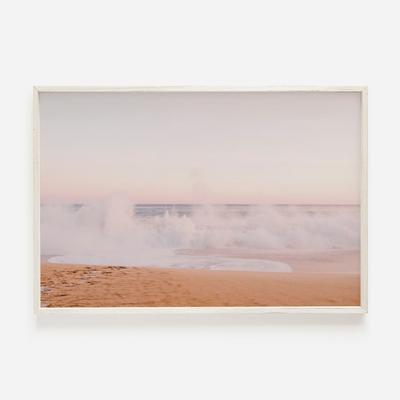 Pastel Sunset Waves Golden Beach Soft Foam Ocean Travel Poster