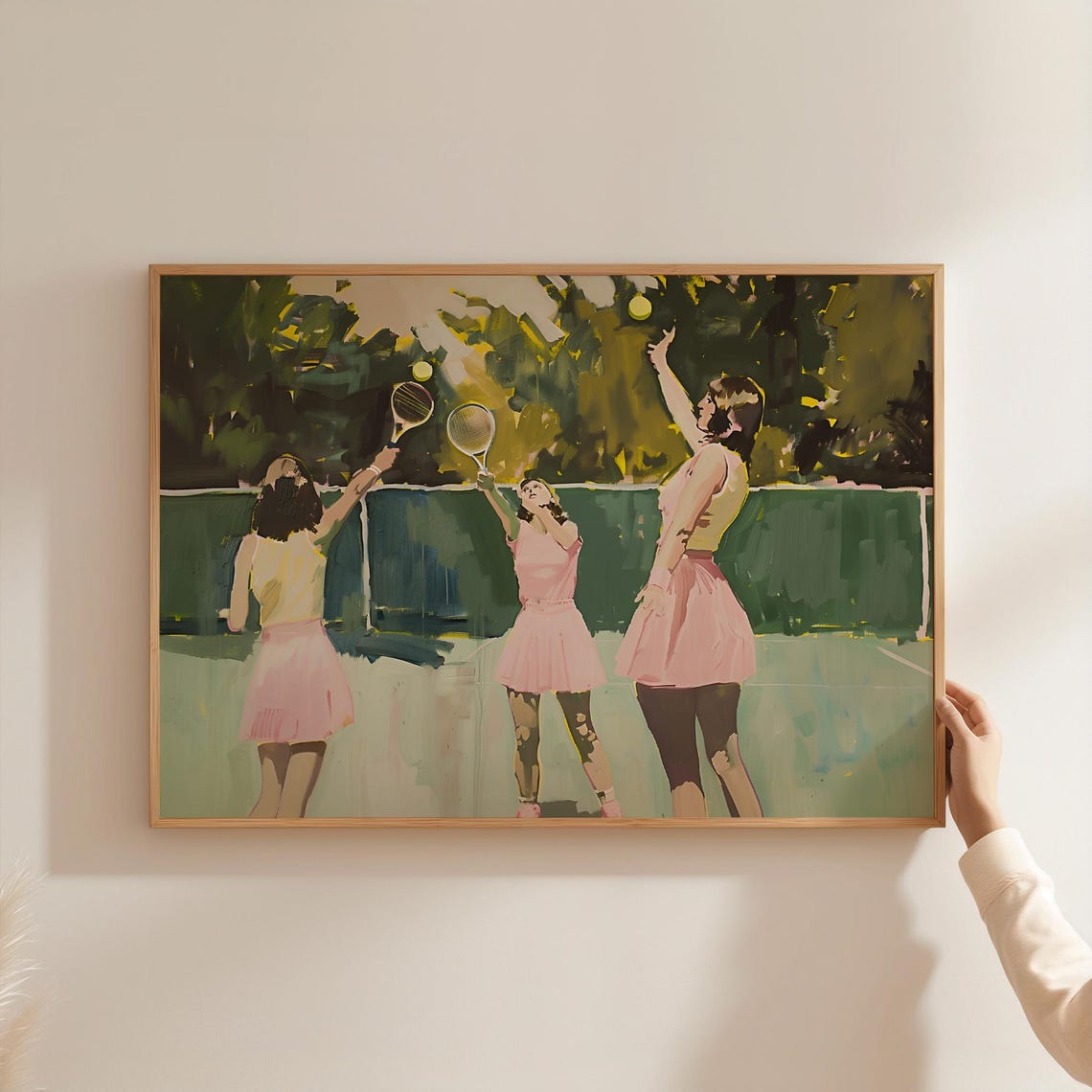 Three Girls Playing Tennis Print Vintage Tennis Illustration Tennis Girls Poster Retro Home Decor Mid Century Tennis Wall Art - Image 3