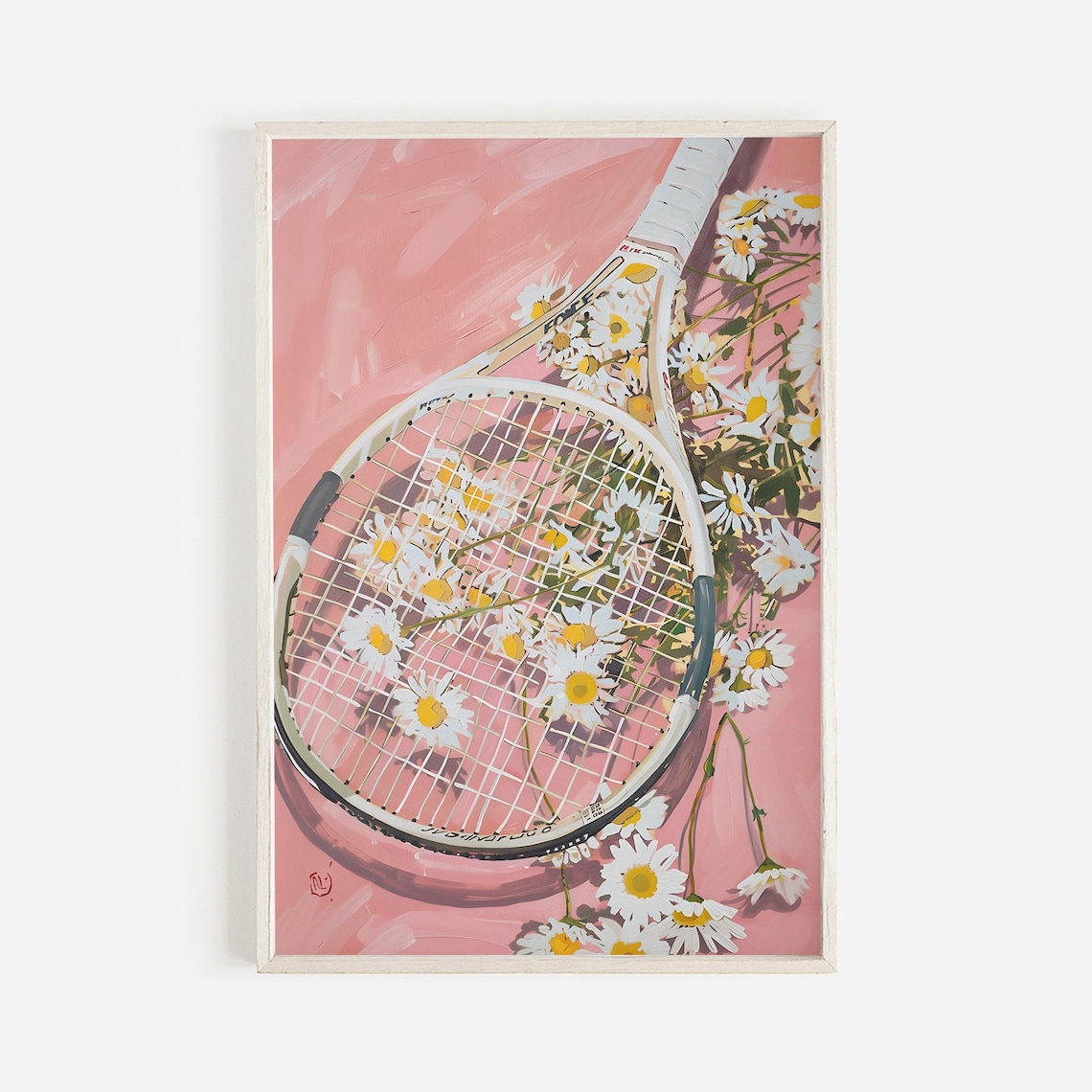 Pink Tennis Racket And Daisies Girly Sports Illustration Art Poster