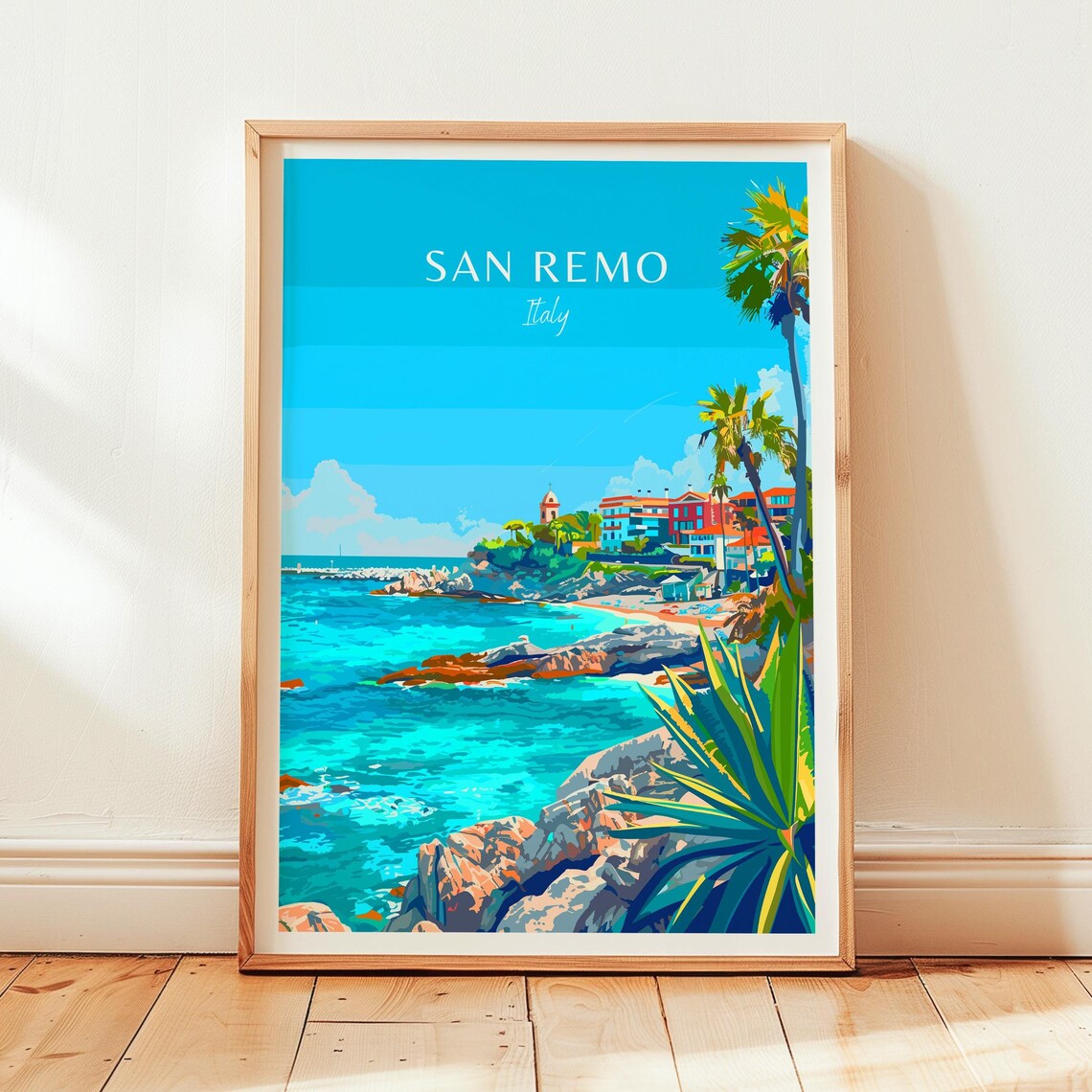 San Remo Italy Italian Riviera Rocky Shore Palm Seaside Poster