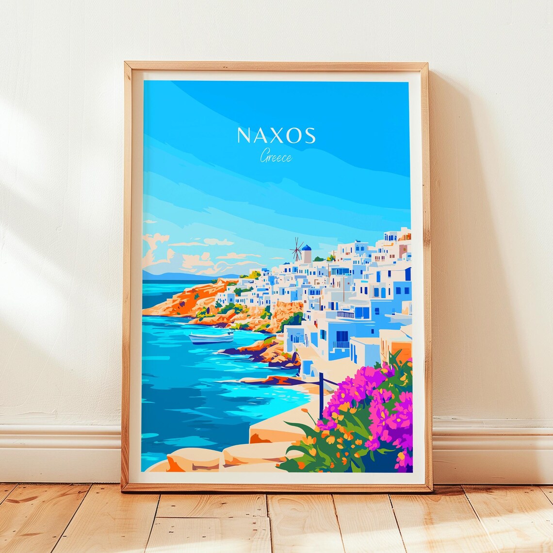 Naxos Greece Coastal Whitewashed Island Village Aegean Sea Poster