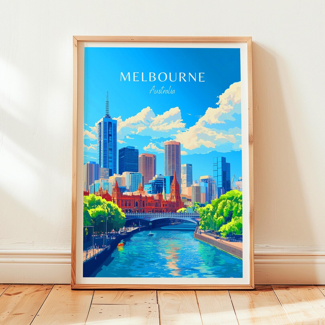 Melbourne Australia Skyline Yarra River Bridge Cityscape Poster