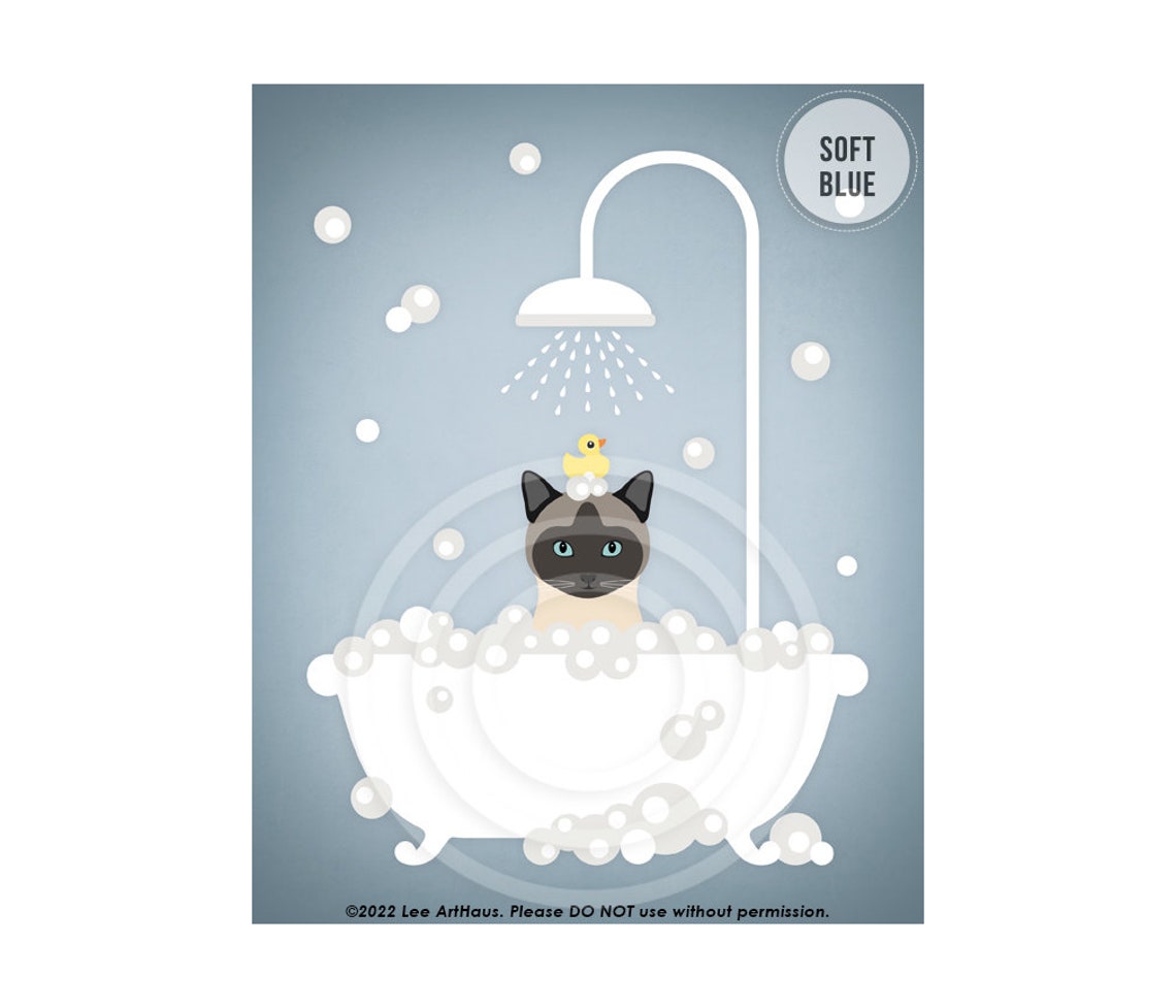 Siamese Cat Bubble Bath Shower Rubber Duck Cute Cat Wall Art Poster - Image 2