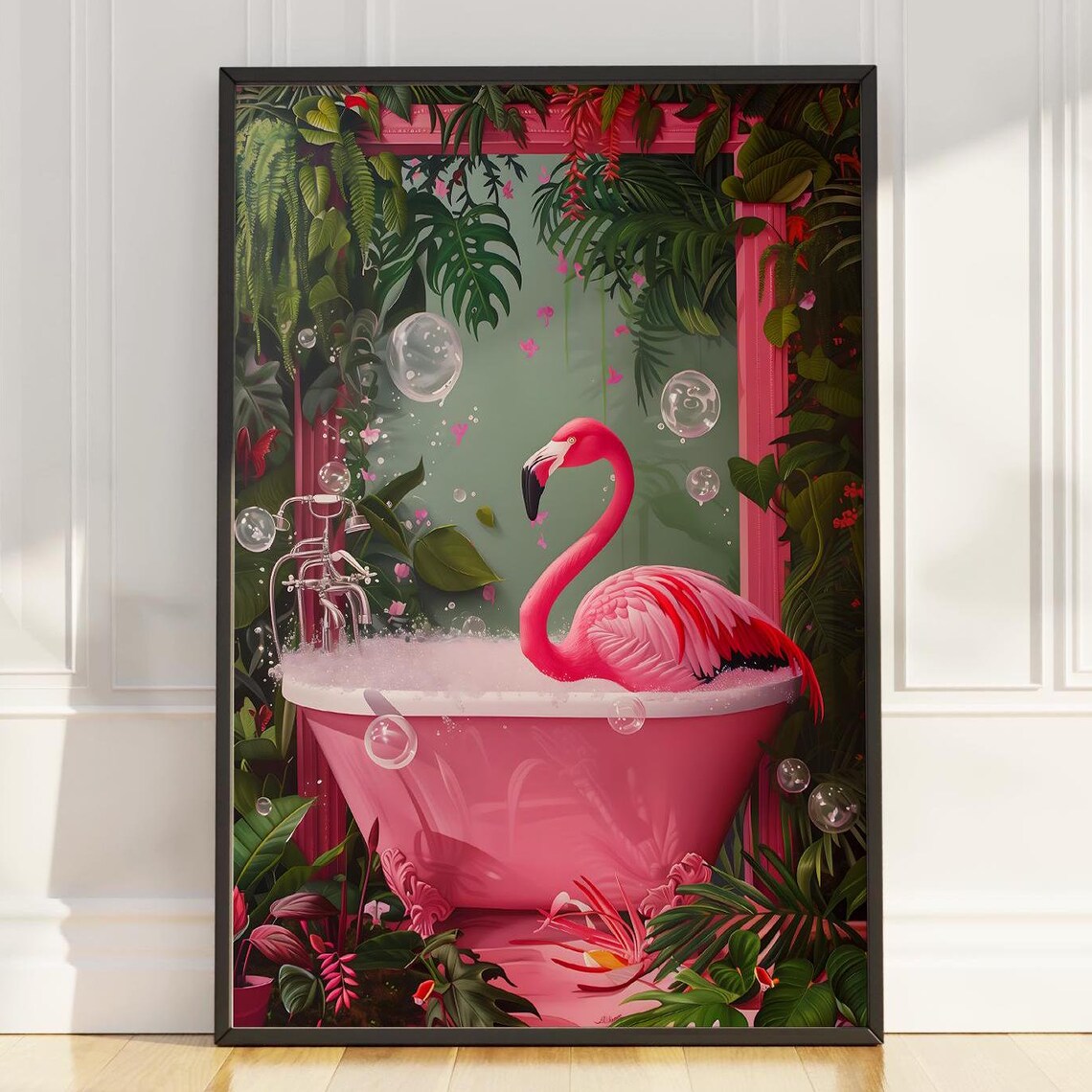 Pink Flamingo In Bathtub Funny Bathroom Art Print - Image 5