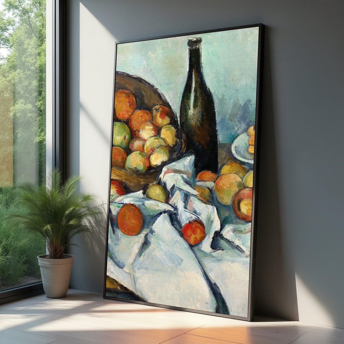 Classic Still Life Fruit Bowl Wine Bottle Vintage Oil Poster