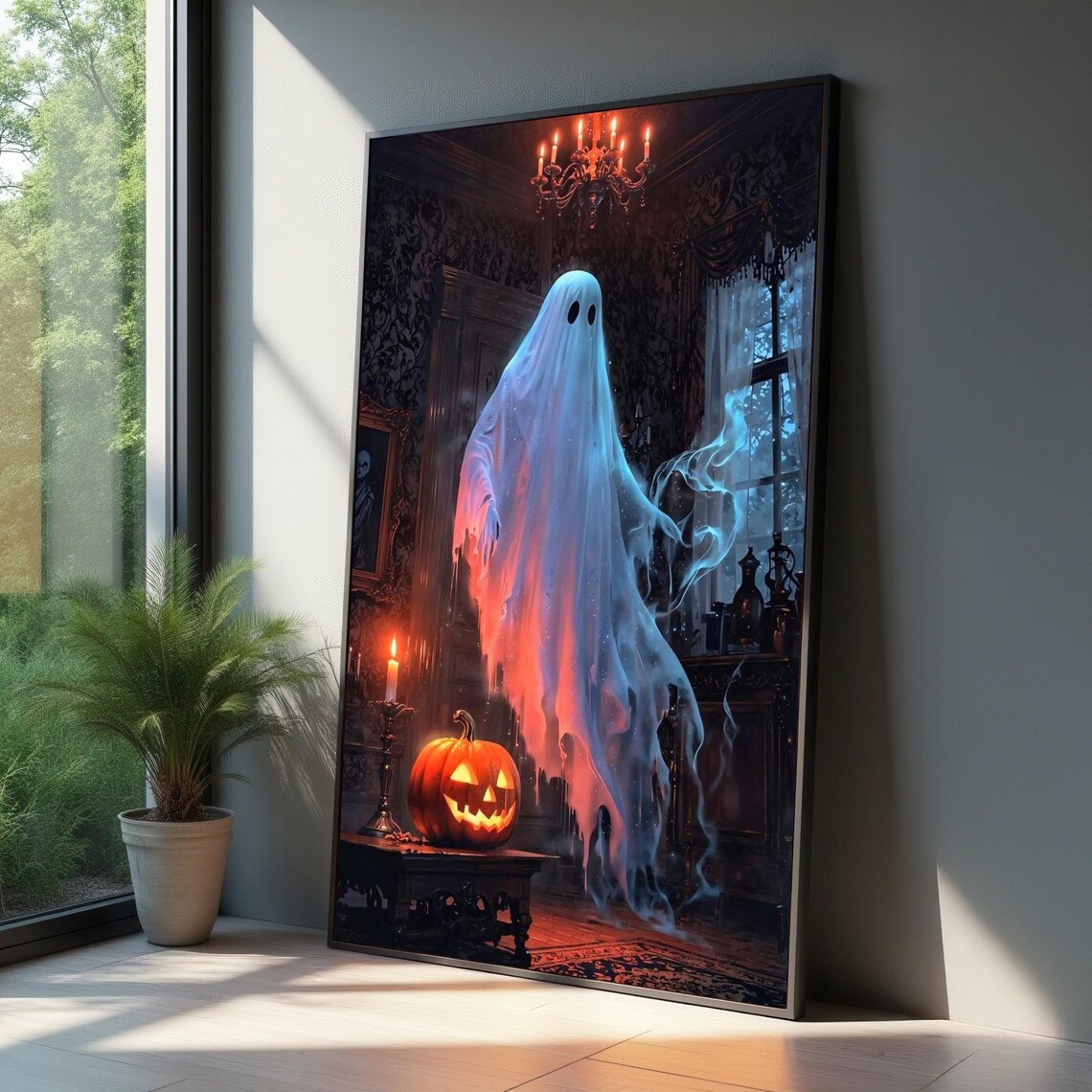 Haunted With Jack Olantern Halloween Art Print, Vintage