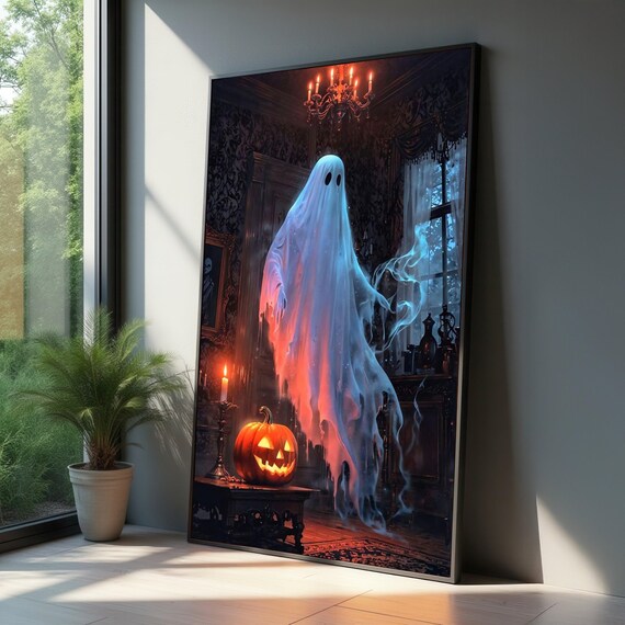 Haunted With Jack Olantern Halloween Art Print, Vintage