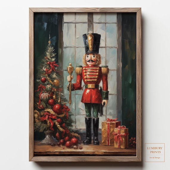 Vintage Christmas Nutcracker Soldier Tree Gifts Holiday Poster