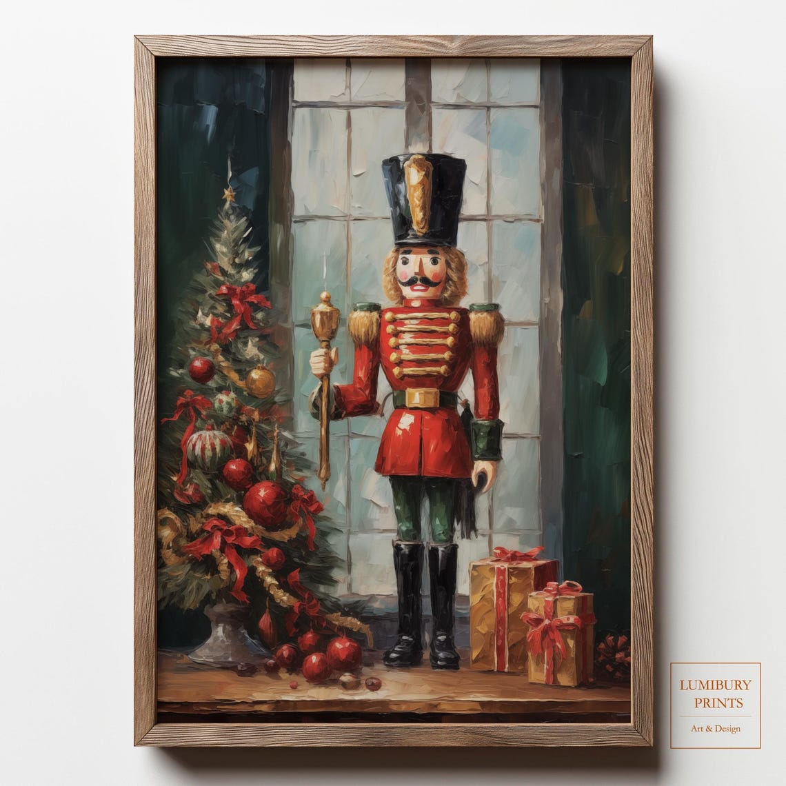 Vintage Christmas Nutcracker Soldier Tree Gifts Holiday Poster