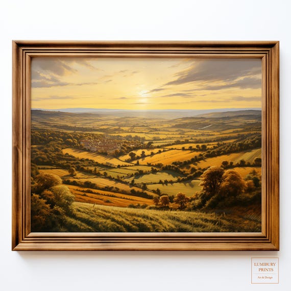 Fall Landscape Wall Art Sunset Field Rustic Farmhouse Decor Golden Hour Harvest Instant