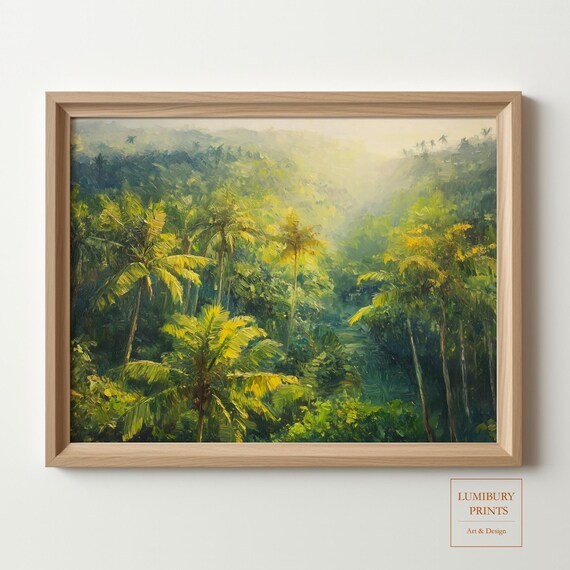 Lush Tropical Rainforest Palm Trees Sunlight Oil Painting Poster