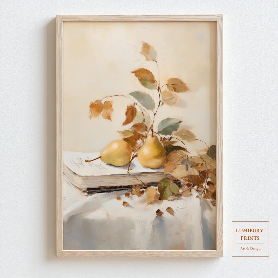 Pear Wall Art Autumn Fruit Still Life Painting Botanical Kitchen Decor Vintage Fall Cozy Farmhouse Instant