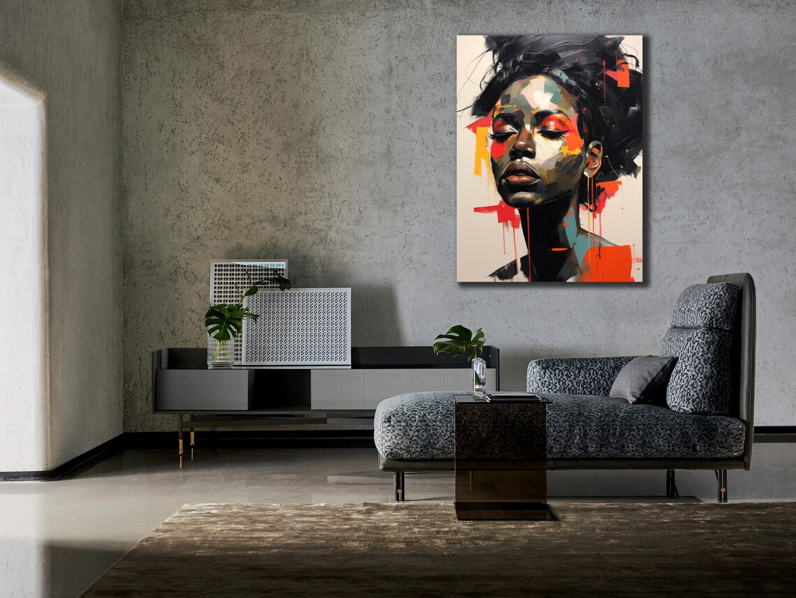 Abstract Woman Portrait Red Black Closed Eyes Expressive Modern Wall Print - Image 3