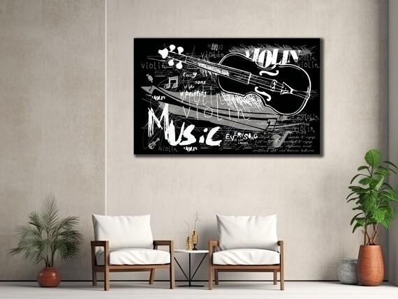 Violin Music Graffiti Black White Typography Instrument Art Poster