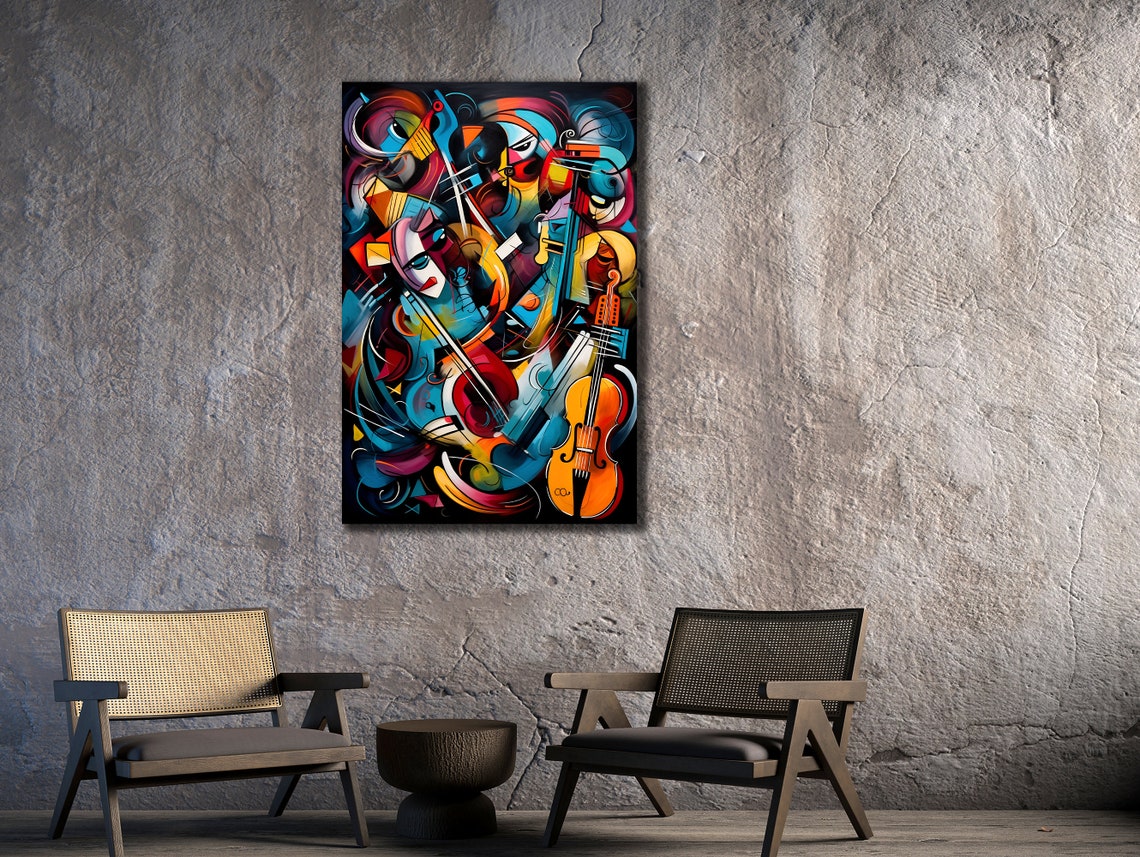 Abstract Jazz Musicians Cubist Violin Colorful Modern Music Poster - Image 3