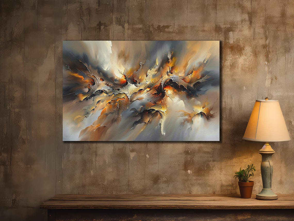 Copper Orange Abstract Explosion Smoke Texture Modern Wall Art Poster