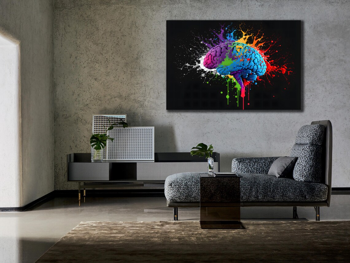 Human Brain Paint Splash Anatomy Colorful Science Black Art Poster - Image 2