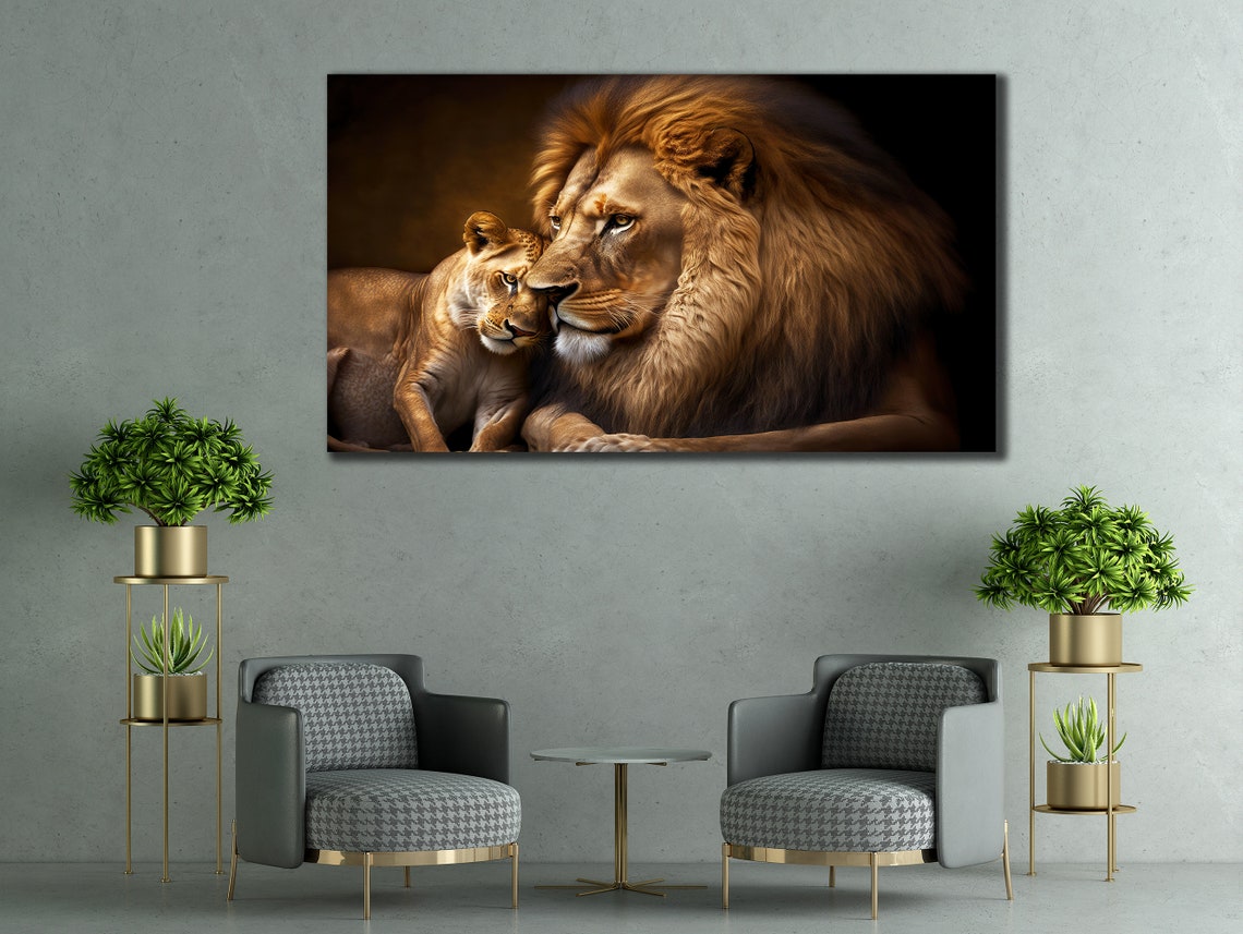 Lion And Lioness Print Brown Lion Family Painting Art House Gift Ideas Farmhouse Wall Decor Animals Wall Art Couple Lion Poster - Image 3