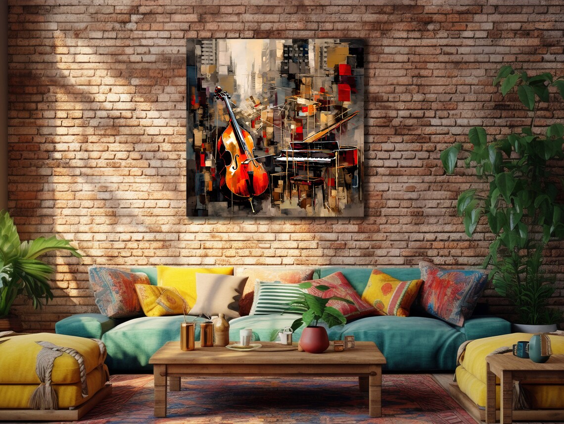 Cello Piano Abstract City Jazz Cubist Instrument Painting Poster - Image 2