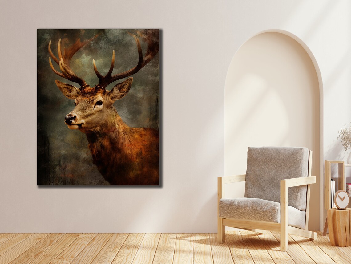 Majestic Red Deer Stag Portrait in Warm Rustic Autumn Tones Poster - Image 2