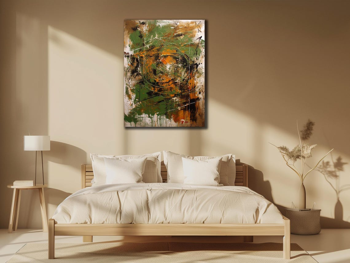Abstract Green Orange Gold Gestural Brushstroke Modern Art Wall Poster - Image 3