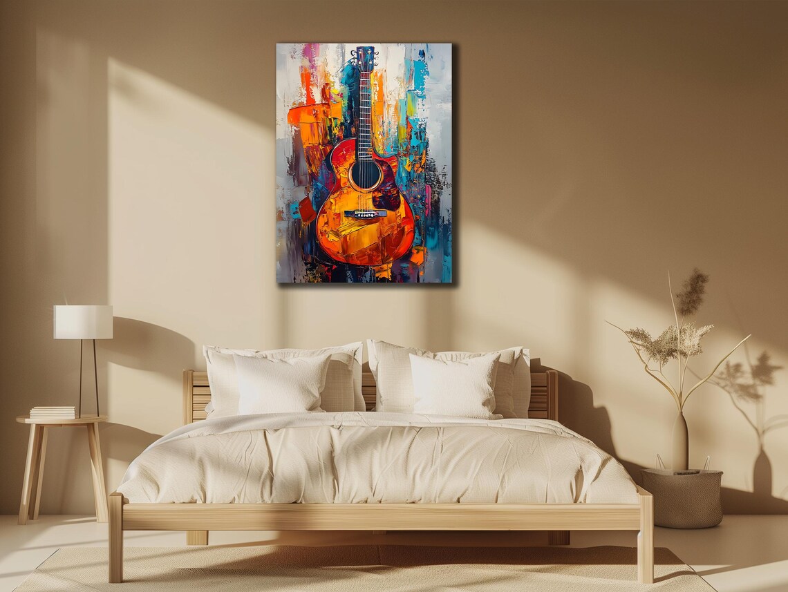 Acoustic Guitar Colorful Abstract Background Impasto Music Instrument Wall Poster - Image 3