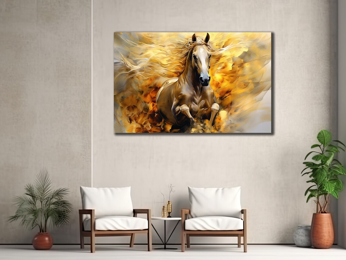 Galloping Horse Golden Mane Flowing Abstract Equine Power Poster - Image 3