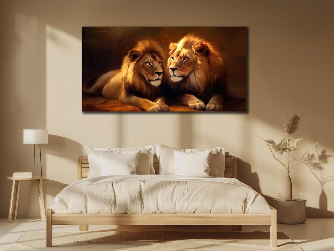 Lion And Lioness Print Brown Lion Family Painting Art House Gift Ideas Farmhouse Wall Decor Animals Wall Art Couple Lion Poster - Image 3