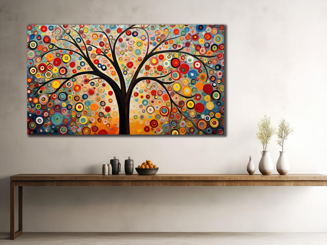 Tree Of Life Colorful Circle Dot Joyful Vibrant Nature Wall Art Poster - Image 2
