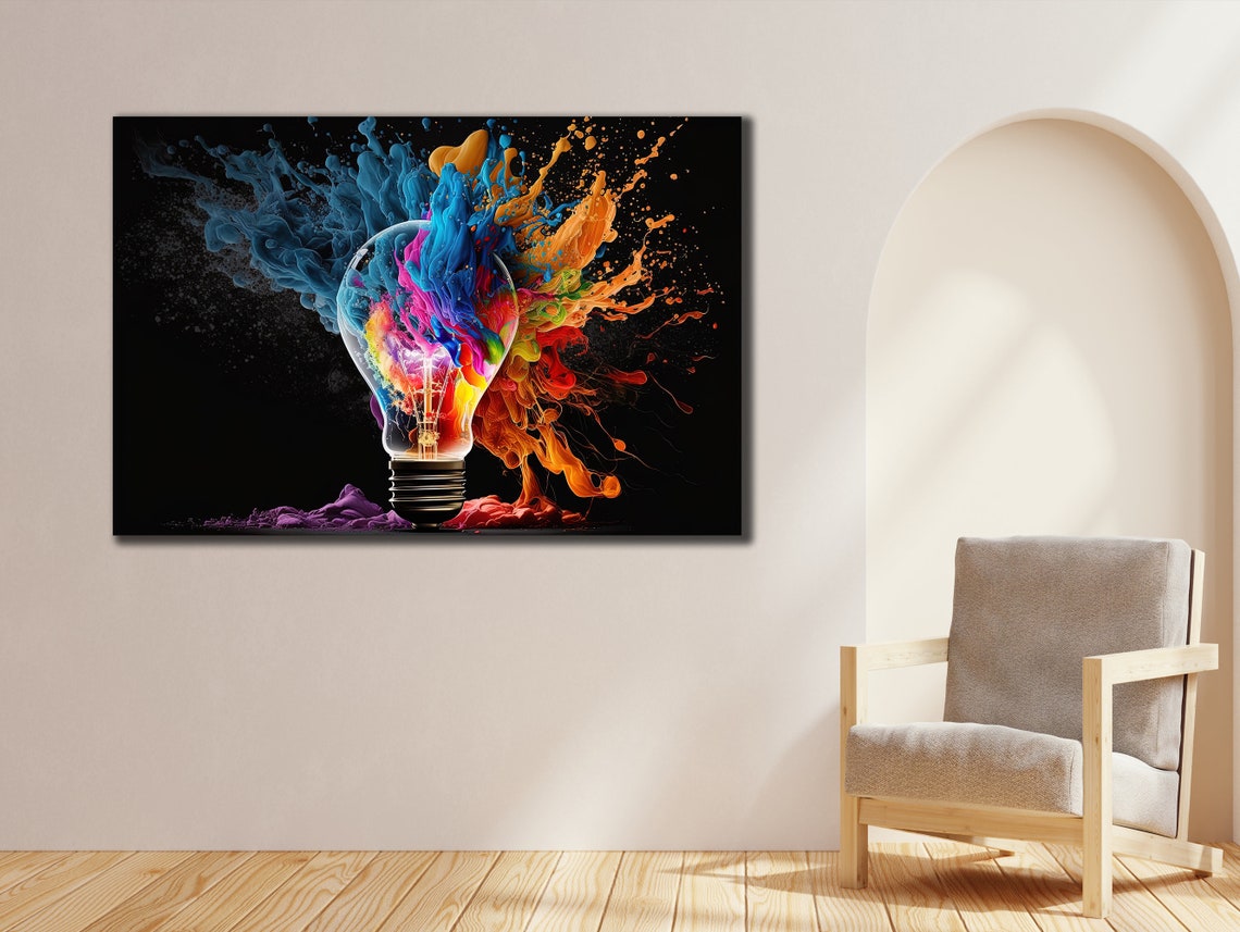 Light Bulb Exploding With Colorful Paint Splash On Black Poster - Image 3
