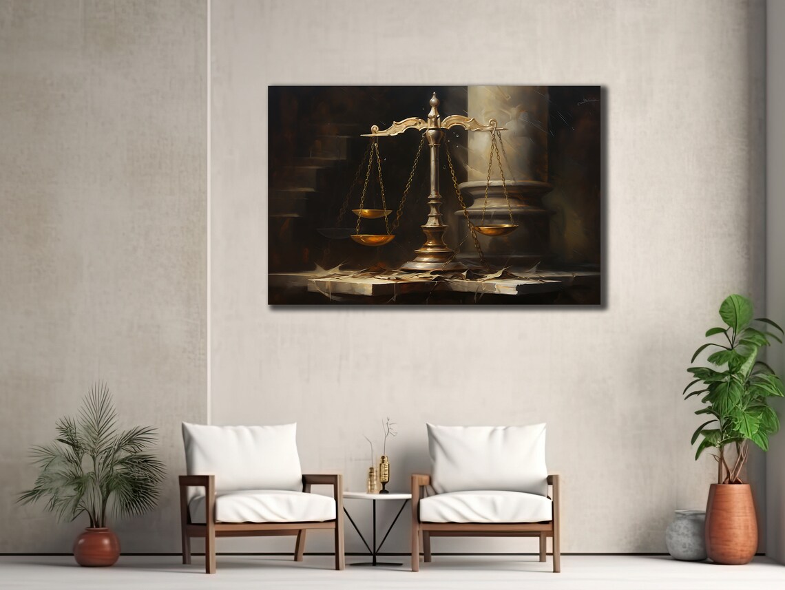 Classic Scales of Justice Golden Antique Lawyer Gift Wall Art Poster - Image 3