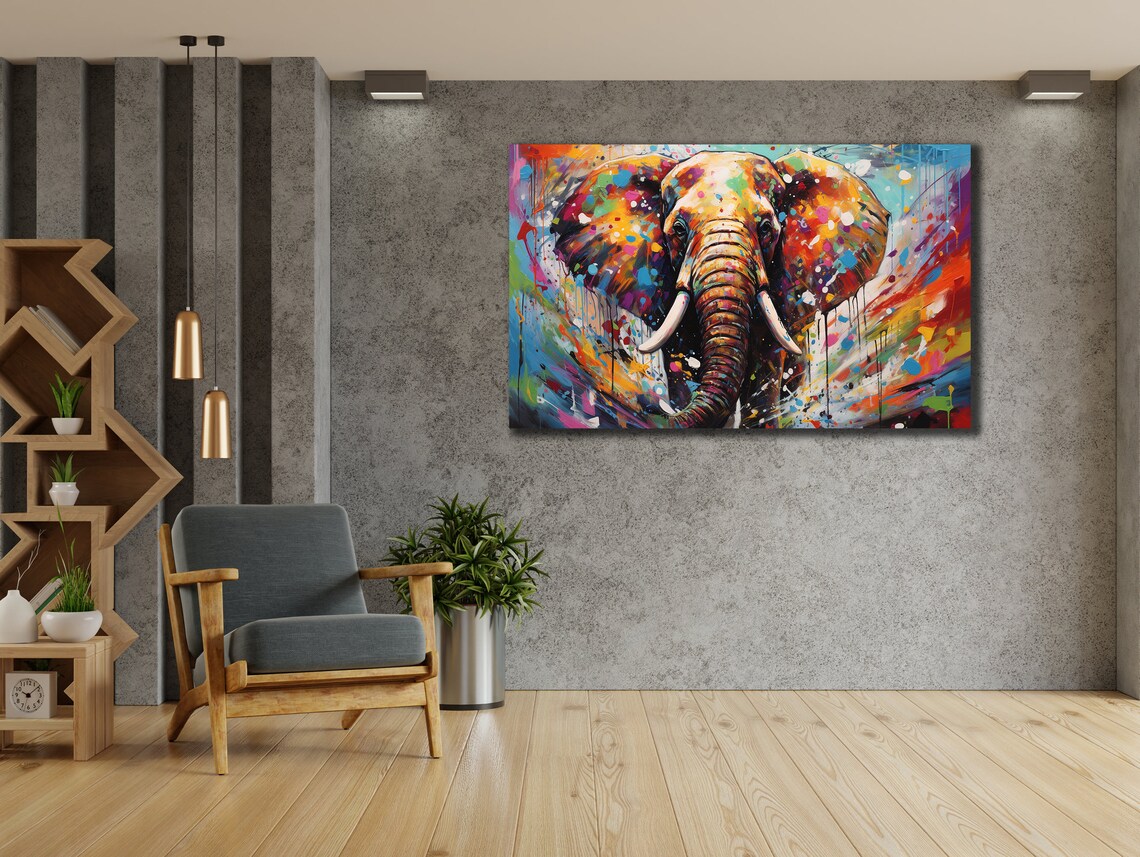 Elephant Rainbow Paint Splatter Multicolor Modern African Wildlife Art Poster - Image 2