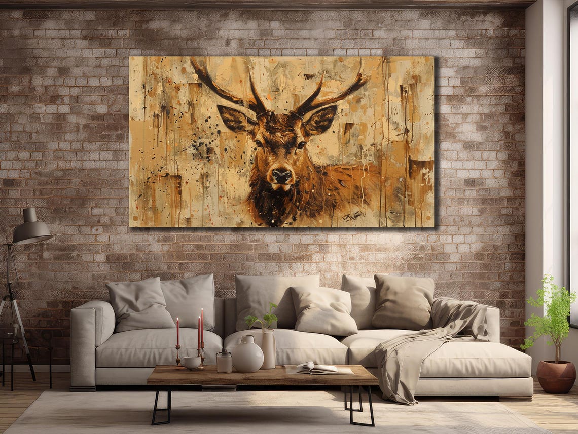 Majestic Stag Deer Golden Antlers Rustic Wildlife Portrait Wall Poster - Image 3